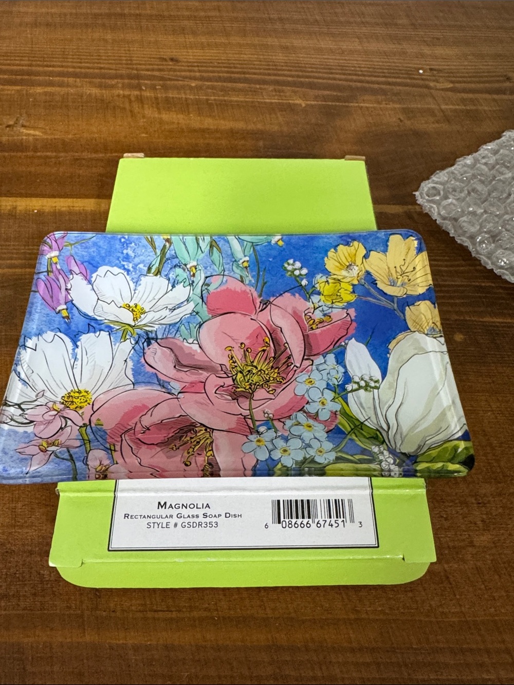 Magnolia Floral Glass Soap Dish - Blue, Pink & Yellow